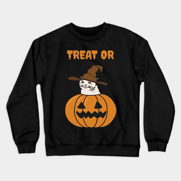 Halloween Crying Cat in Jack O Lantern Crewneck Sweatshirt by strangelyhandsome